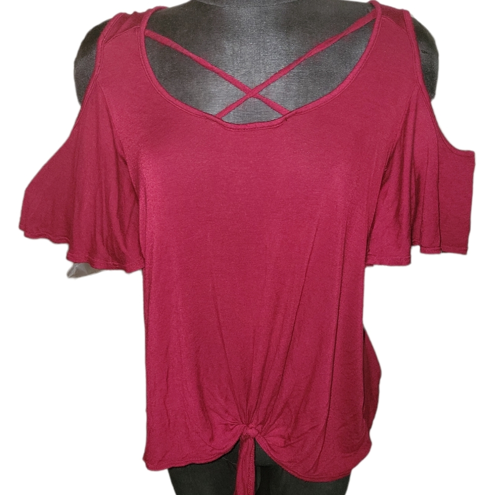 Threads Studio Open Shoulder Strappy Chest Tie Front Top sz M